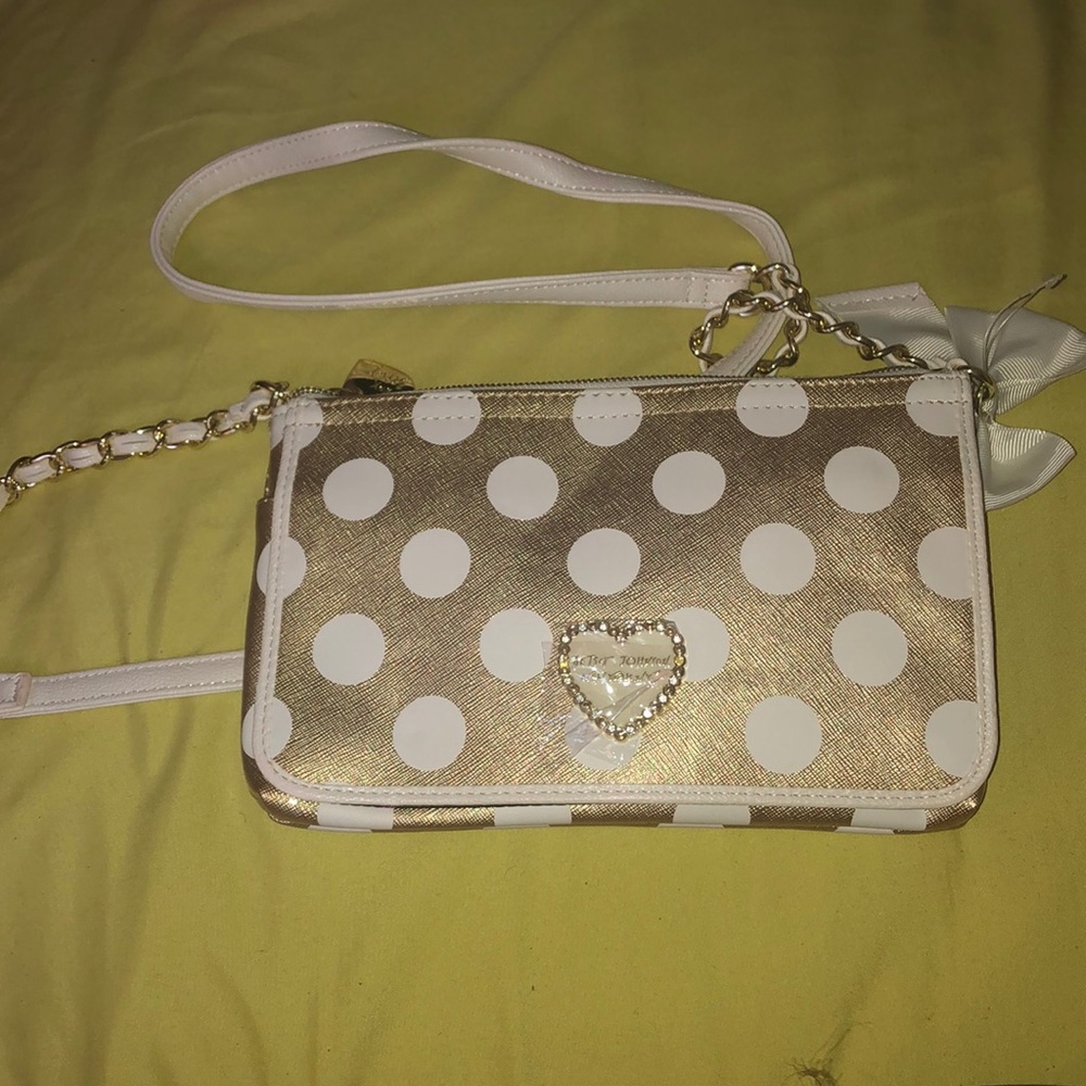 New Betsey Johnson Gold and White Crossbody
